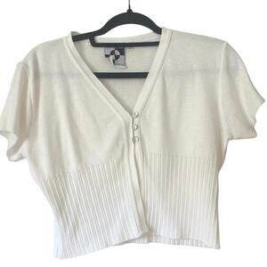 It’s Our Time White ButtonUp Top Size L Cropped Vintage Cardigan 90s Y2K